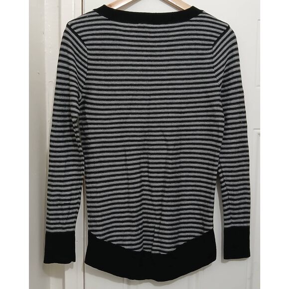Simple laguna womens medium sweater silk cashmere  stripe gray black preppy - Picture 6 of 9